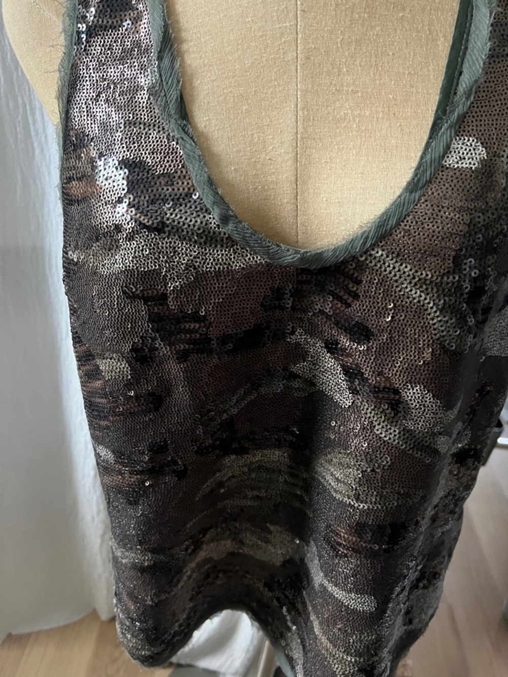 Zadig & Voltaire Sequin Camouflage Tank Top in Olive, Brown, and Black - Picture 9 of 9
